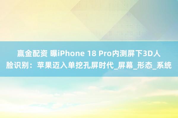 赢金配资 曝iPhone 18 Pro内测屏下3D人脸识别：苹果迈入单挖孔屏时代_屏幕_形态_系统